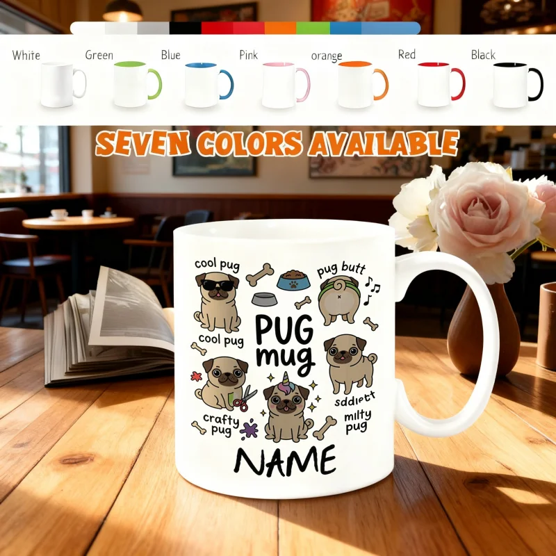 Customizable Pug Dog Mug - 1pc Multifunctional Coffee, Tea, and Beverage Cup | Perfect Gift for Birthdays, Christmas, Halloween,