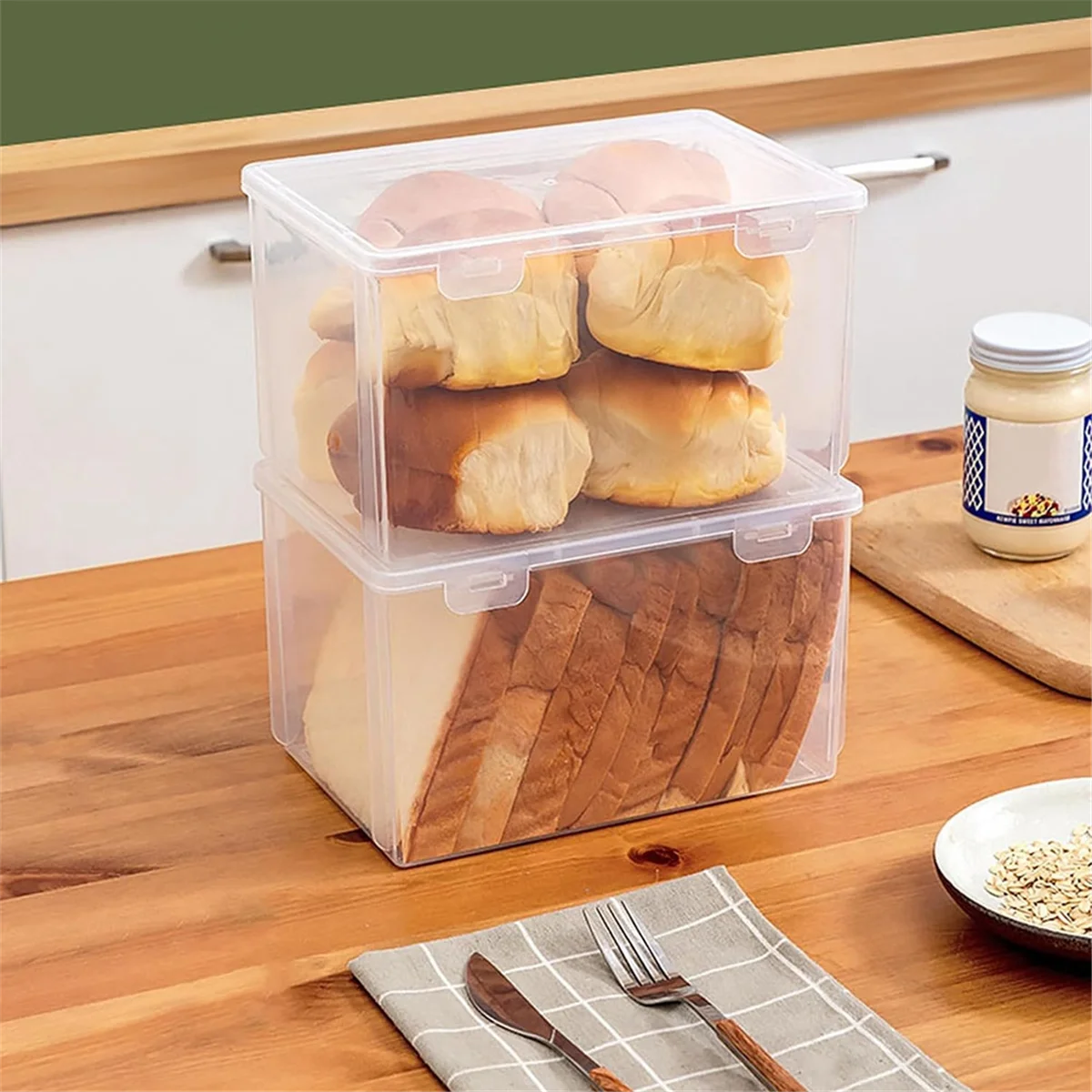 ABLK Airtight Bread Storage Containers Bread Box Plastic Reusable Loaf Cake Clear Bread Dispenser Freshest Bread Bin