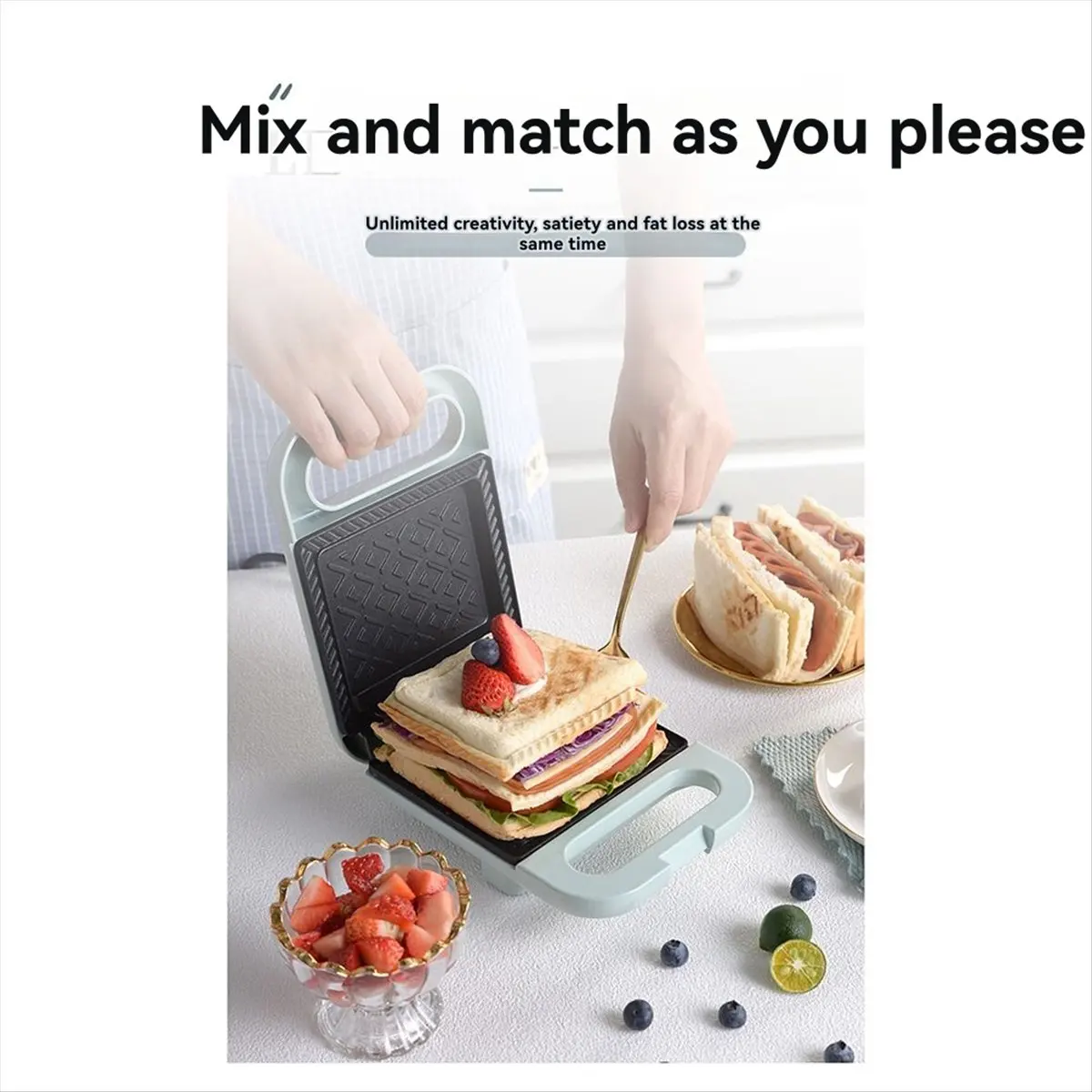DT81 Multifunction Sandwich Maker Fast Heating Toaster Breakfast Making Machine Kitchen Electric Baking Pan Roast Meat EU