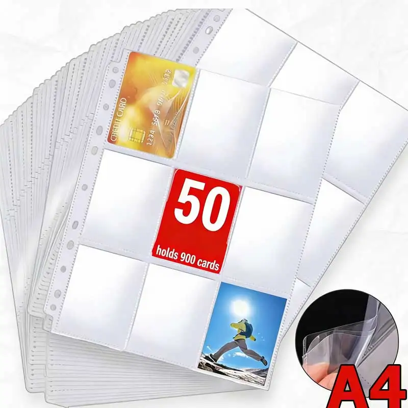 

50 шт. в упаковке... Альбом для хранения игровых карт формата А4 с 9 двусторонними карманами, страницы-вкладыши для коллекционных карточек, держатели для ID-карт, фотоальбомы для идол-карточек