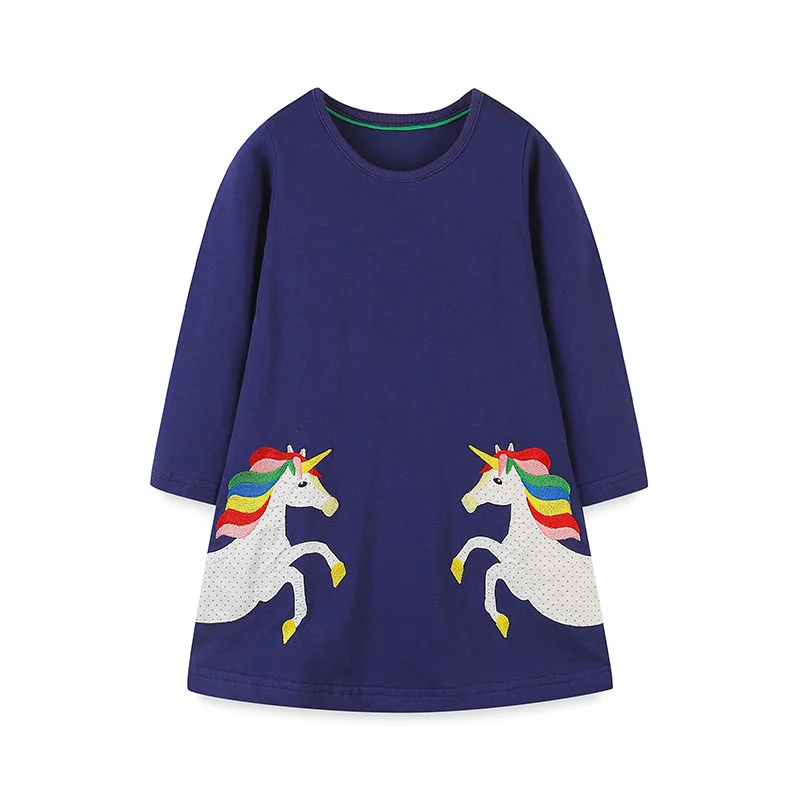 

2-7T Unicorn Embroidery Princess Girls Dresses Clothing Long Sleeve Autumn Spring Baby Animals Christmas Kids Frocks Costume