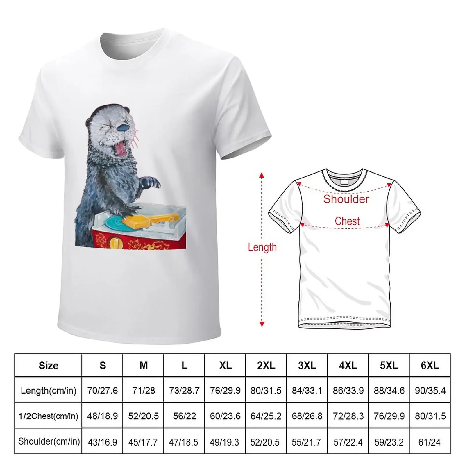 Rectangular ReDesign of Original Artwork Otter with Vintage Children's record Player toy with white background T-Shirt