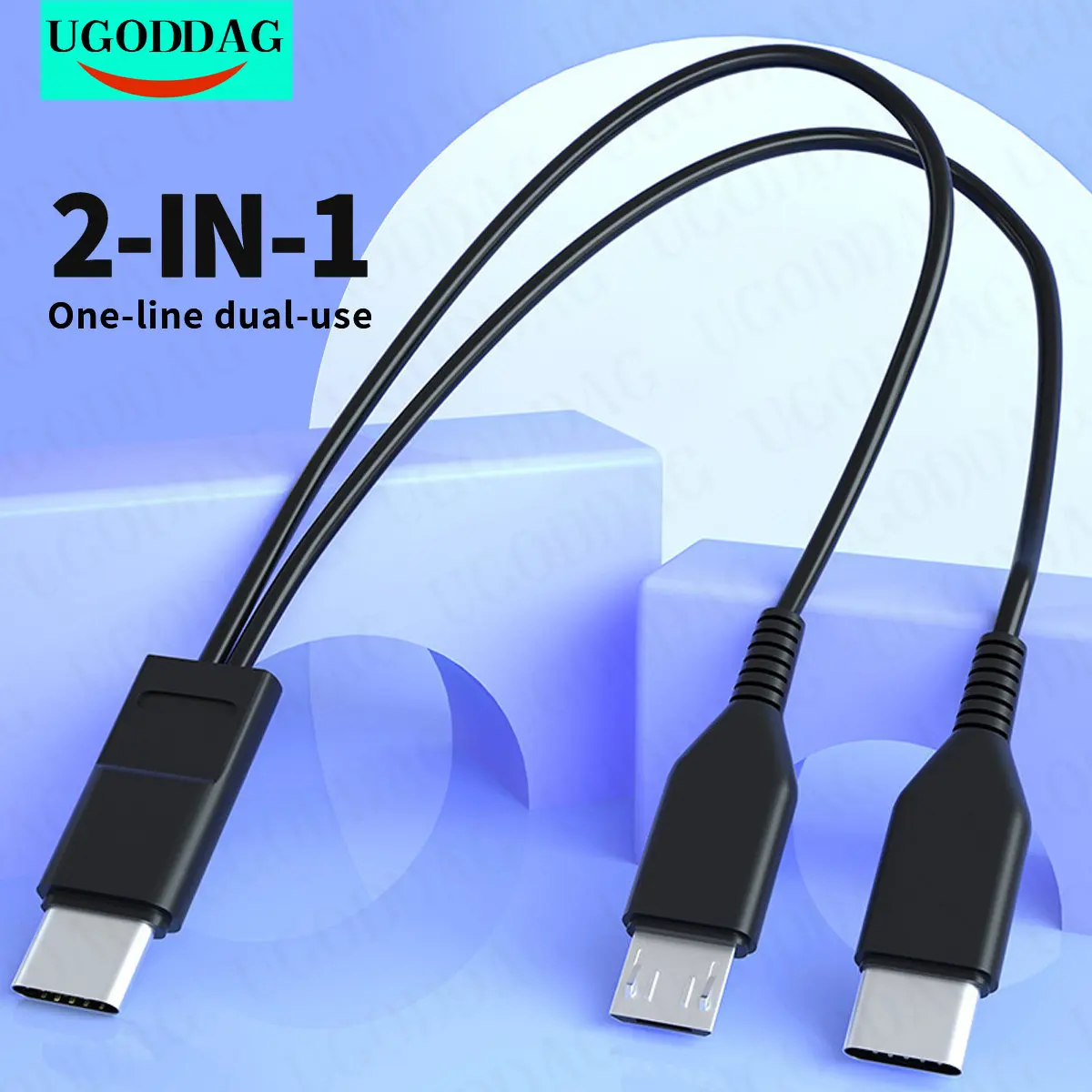 2 in 1 USB Type C Cable Splitter to Micro Type-C Mobile Phone Charging Cable Short Portable Charger Cord Wire For Samsung