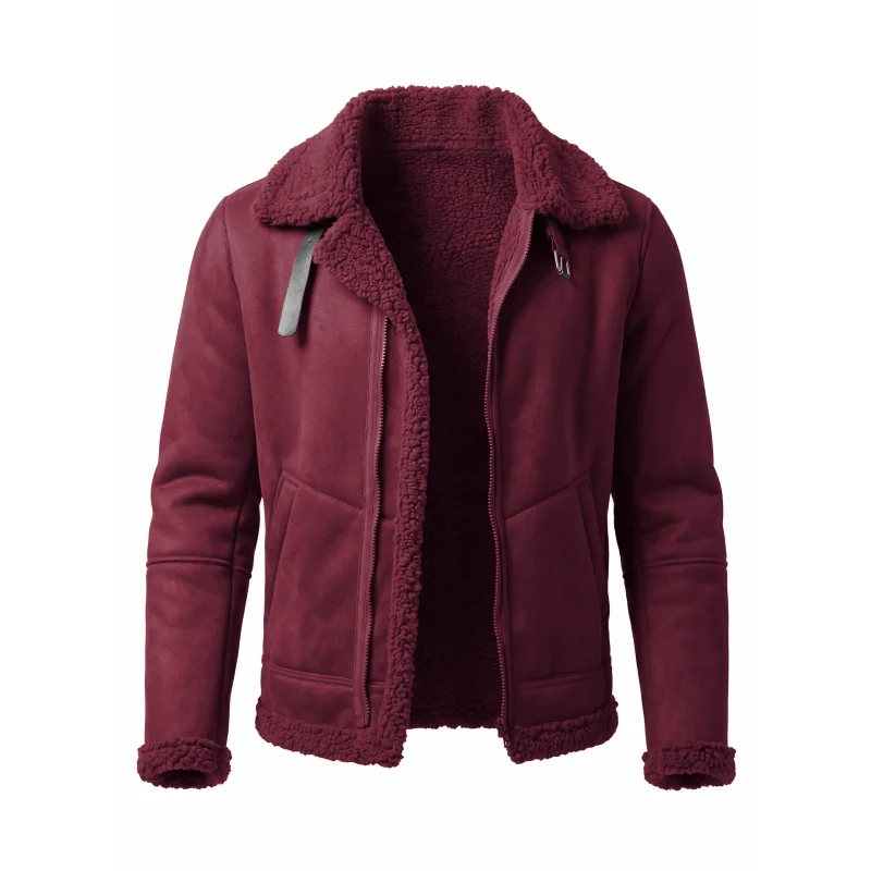Herren-Winterjacke aus Kunstwildleder mit Fellkragen | Winddichter Streetwear-Mantel mit Gürtel und Reißverschluss | Dicke, warme Wanderkleidung für den Außenbereich, weich, für Herren – Detail 11
