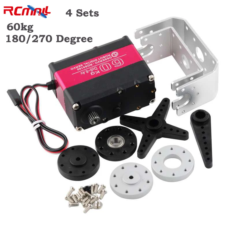 

RCmall 4 Sets Robot Servo 60kg RDS5160 7.4V Digital Servo High Torque Metal Gear 180/270 Degree with U-shape Bracket Disc