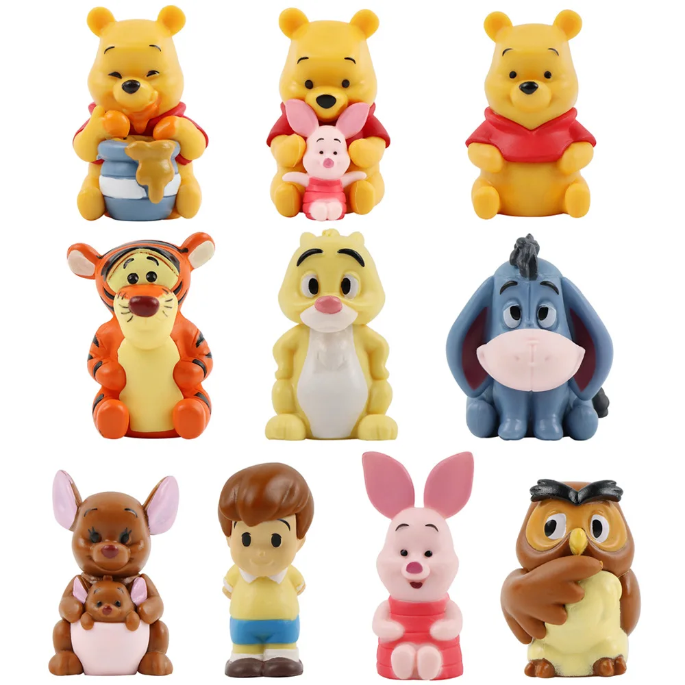 Cartoon Anime Pooh Bear Piglet Tigger With 10 Small Animals Doll Cake Pvc Model Cute Interior Decoration Ornaments Twisting Eggs