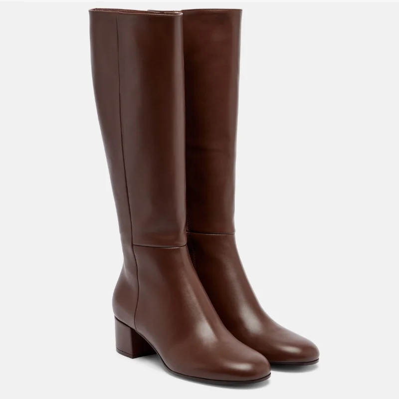 ArdenFurtado Brown genuine leather boots woman large size boots middle heel knee high boots Women's Boots knee high cowhide boot