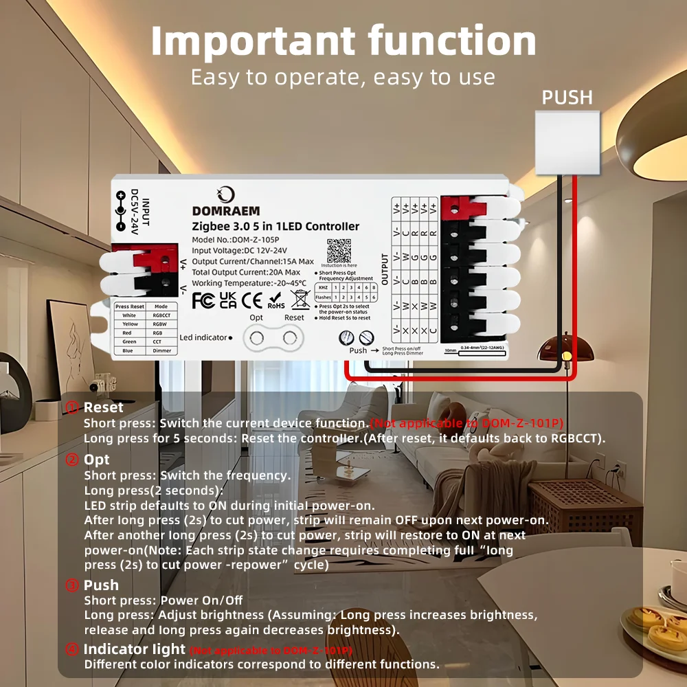 وحدة تحكم بشريط LED Domraem Zigbee3.0 RGBCCT RGB RGBW 5 في 1 12 فولت - 24 فولت 20 أمبير ذكية تعمل مع SmartThings Alexa Google Home #6