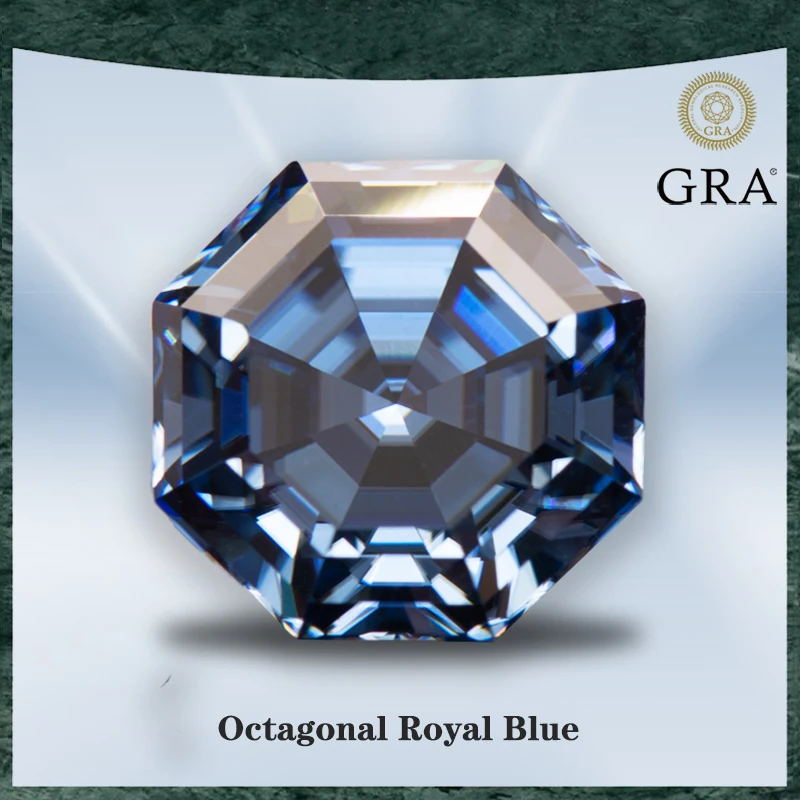 

Moissanite Stone Octagon Cut Natural Colours Royal Blue VVS1 with GRA Certificate Gemstone for Advanced Jewelry Making Materials