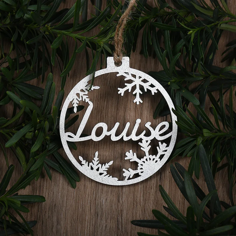 Custom Christmas Tree Baubles Silver Wood Decor Personalized Ornament Laser Cut Names Christmas Custom Gift Tags Dropshipping