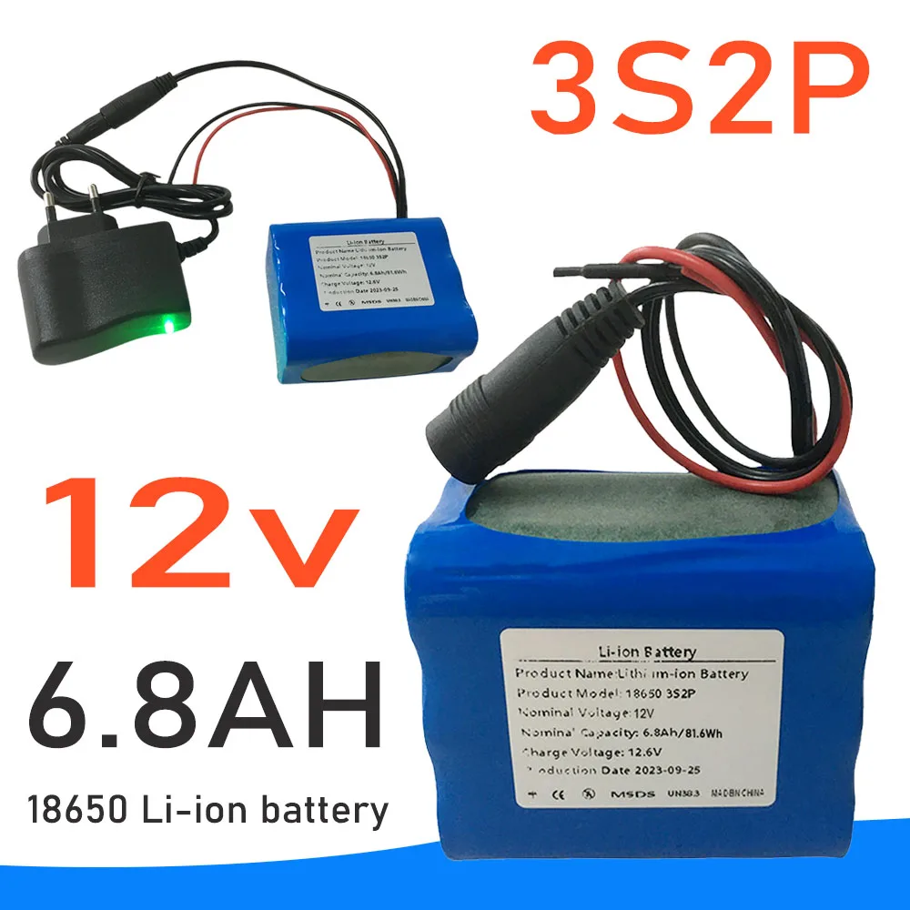 

3S2P 12V 6800mAh Lithium Battery Pack, Suitable For Projector, Speaker, And Wireless Monitoring Battery Replacement+Charger