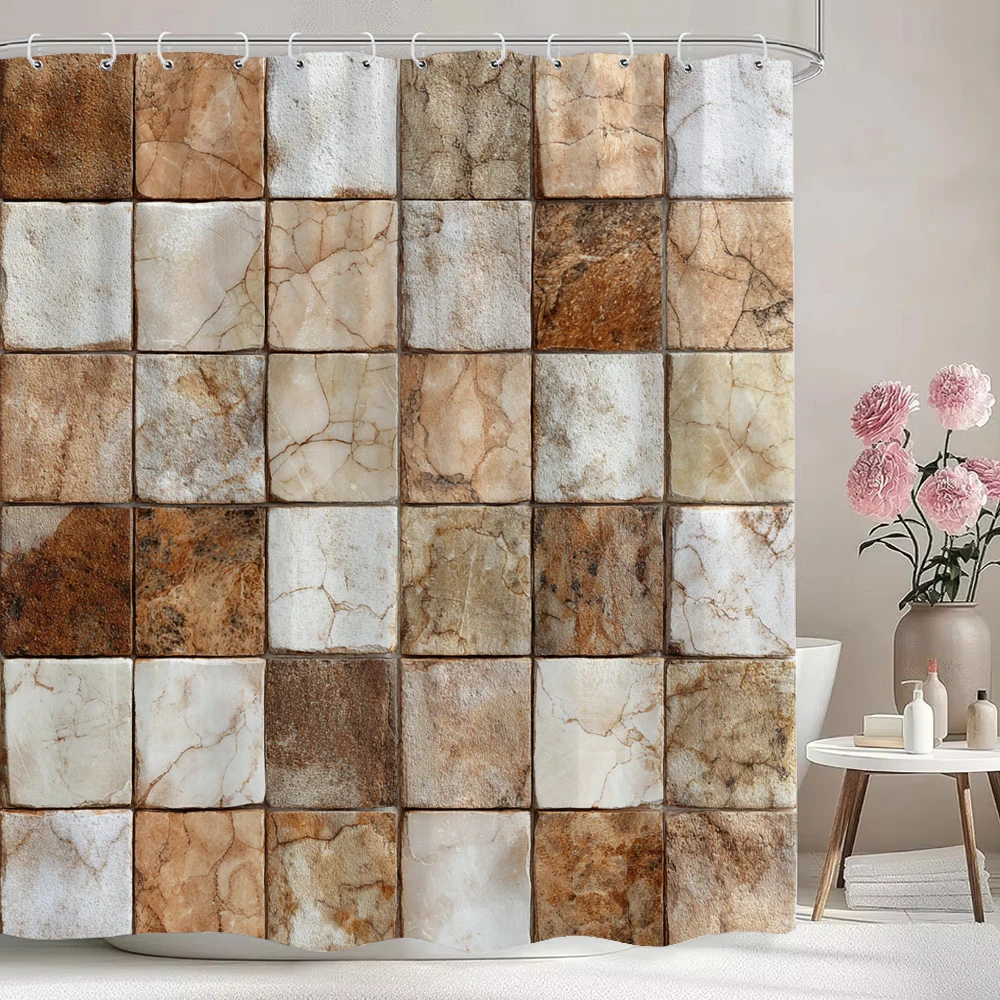 1 Stück Moderner Duschvorhang im Mosaikfliesen-Stil, Sichtschutzvorhang für Badezimmer mit Haken, Heimdekoration