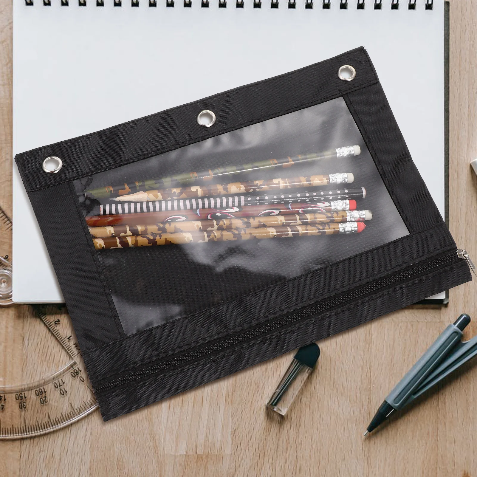 

7 Pcs Pen Bag Stationery Case Large Capacity Wear Resistant Multi Function Folder Oxford Cloth PVC Material Household Pouch Pen
