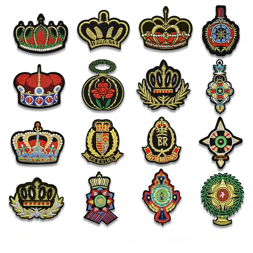 

Golden Crown Embroidered Patch College Badge DIY T-shirt Cloth Iron on Patches Craft Decor Repair Applique Cloth Sticker Sewing