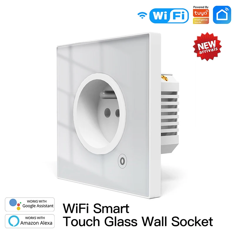 

Smart Wall Socket FR Glass Panel Outlet Power Monitor White black gold Touch Plug Adjustable Smart Life App Alexa