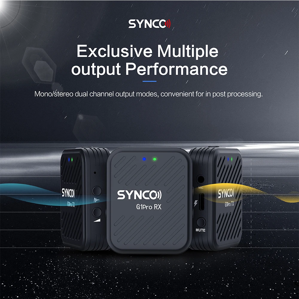 SYNCO G1A2Pro ميكروفون لافالير لاسلكي 150 متر ميكروفون ذو طية صدر السترة بدون ضوضاء مع صندوق شحن للهاتف الكاميرا