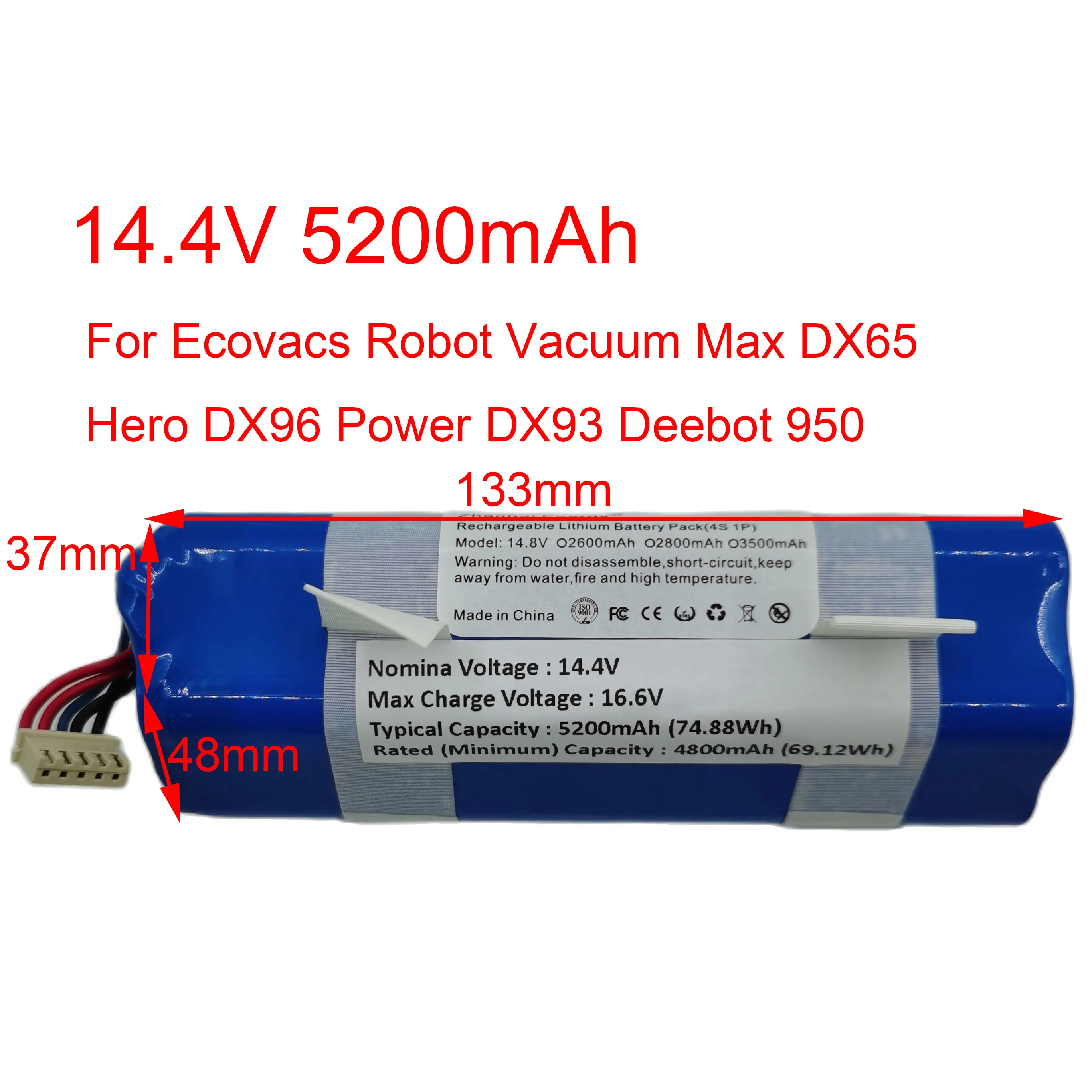 14.4V 14.8V 5200Mah 18650 Li-Ion Oplaadbare Batterij Pack Voor Ecovacs Robot Vacuüm Max DX65 Hero DX96 Power DX93 Deebot 950 Nieuwe