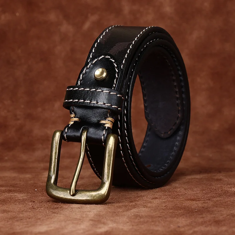 حزام رجالي من الجلد الطبيعي بإبزيم على شكل دبوس من جلد البقر، حزام عصري متعدد الاستخدامات بعرض 3.3 سم