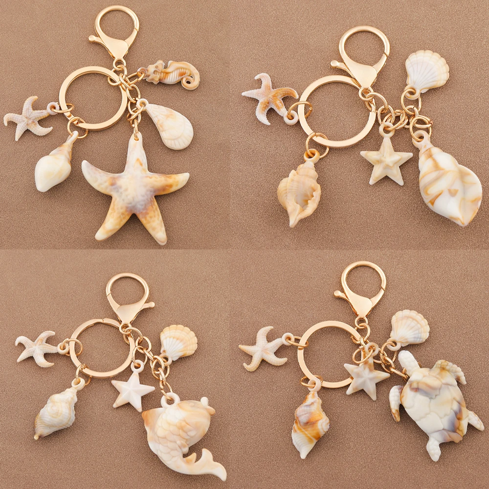 

1 x Cute Conch Starfish Keychain Beautiful Sea Beach Exquisite Bag Ornaments Key Ring Summer Boho Jewelry Gifts
