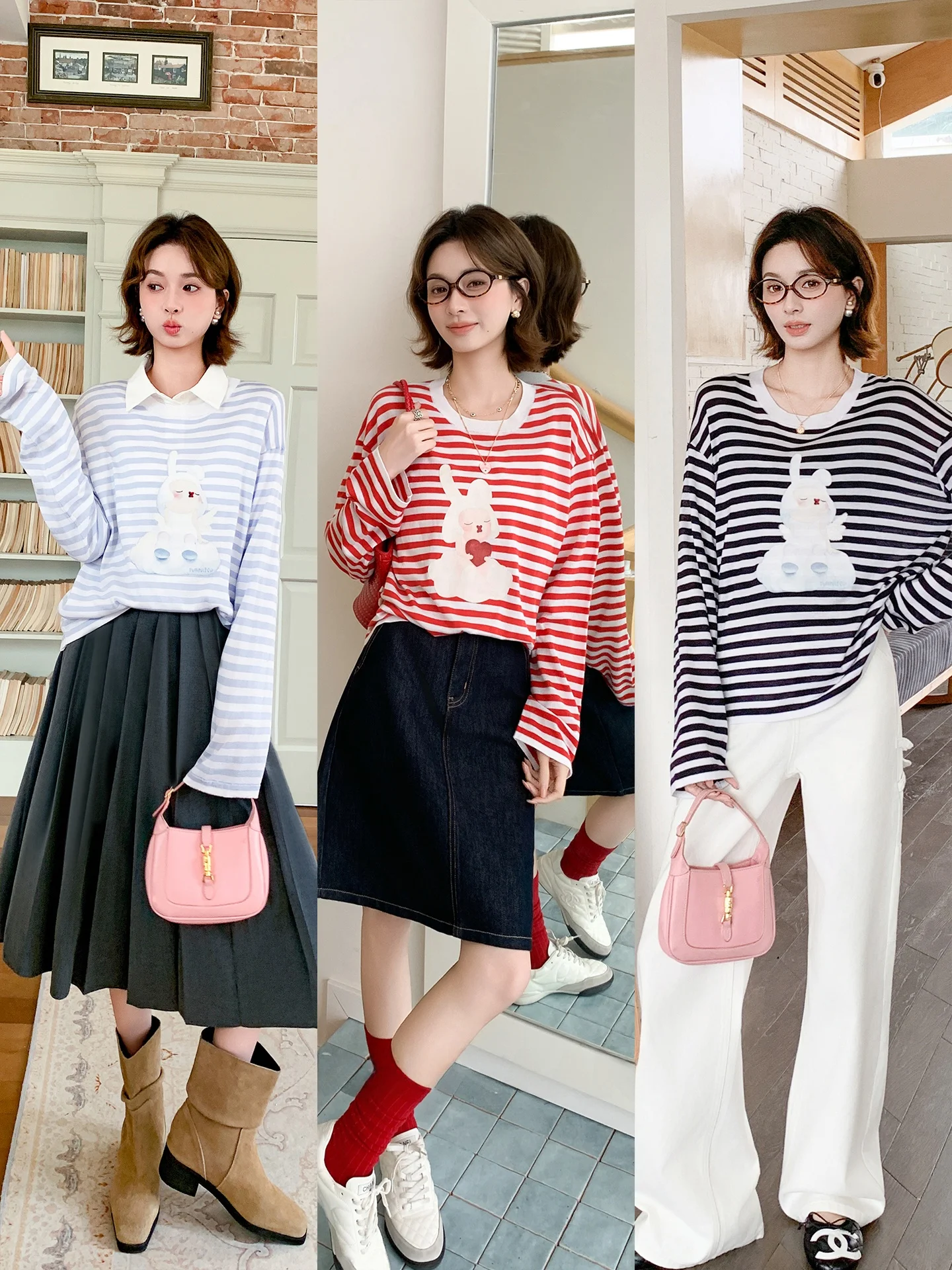 

Cloudlike Mask Feeling Striped Knitwear Women's Blend Wool Silk Spring Faion Comfortable round Ne Long Sve Pullover