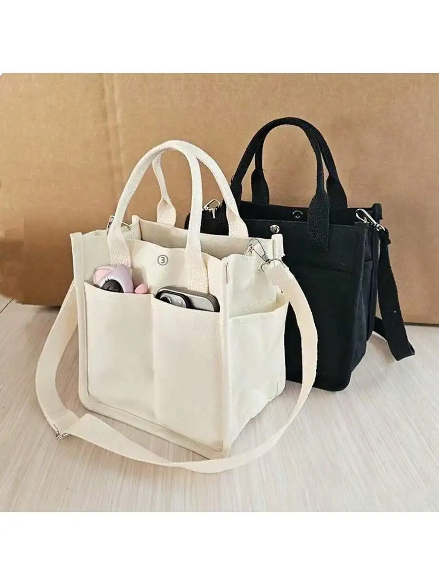 Elegante bolso de lona compacto, multibolsillo, bandolera versátil y bolsa de almacenamiento para el almuerzo, pañales y bebés con múltiples compartimentos Korean Ins Go Ou