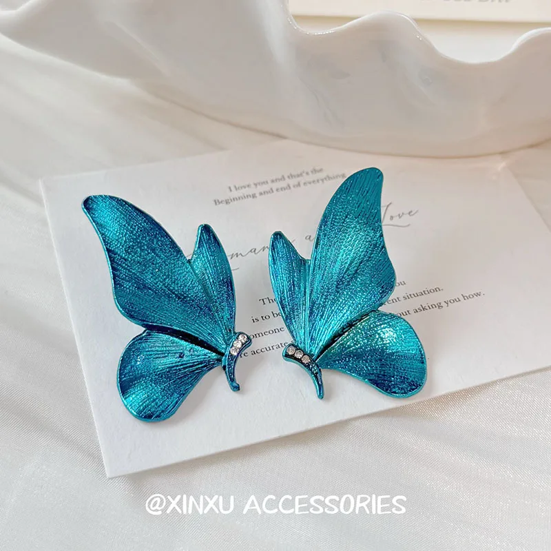 Blue Butterfly Stud Earrings Ethereal Dreamy  Alloy Hypoallergenic Silver Post Elegant Minimalist Daily Jewelry for Women Gift