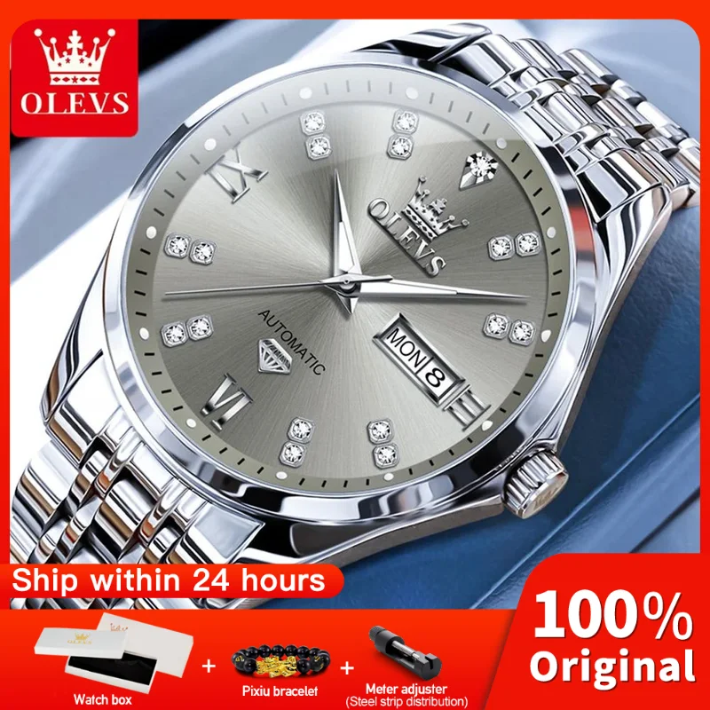 

OLEVS 9801 мужские часы оригинальные водонепроницаемые светящиеся часы для мужчин автоматические механические часы двойной календарь дисплей мужские подарки
