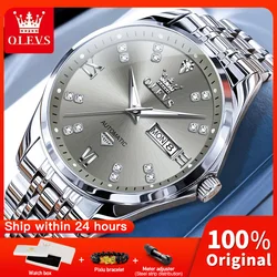 OLEVS 9801 Mens Watch Original Waterproof Luminous Watches For Men Automatic Mechanical Watch Dual Calendar Display Mens Gifts