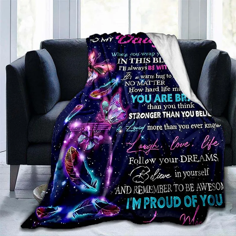 Customize 1pc Purple Envelope Blanket For My Daughter, Lightweight Flannel Throw For Sofa, Bed, Travel, Camping, Livingroom, Off