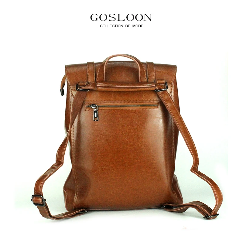 GOSLOON-Leather Ladies Backpack Large Capacity Travel Backpack Ladies Soft Business Satchel Ladies Casual Shoulder Bag