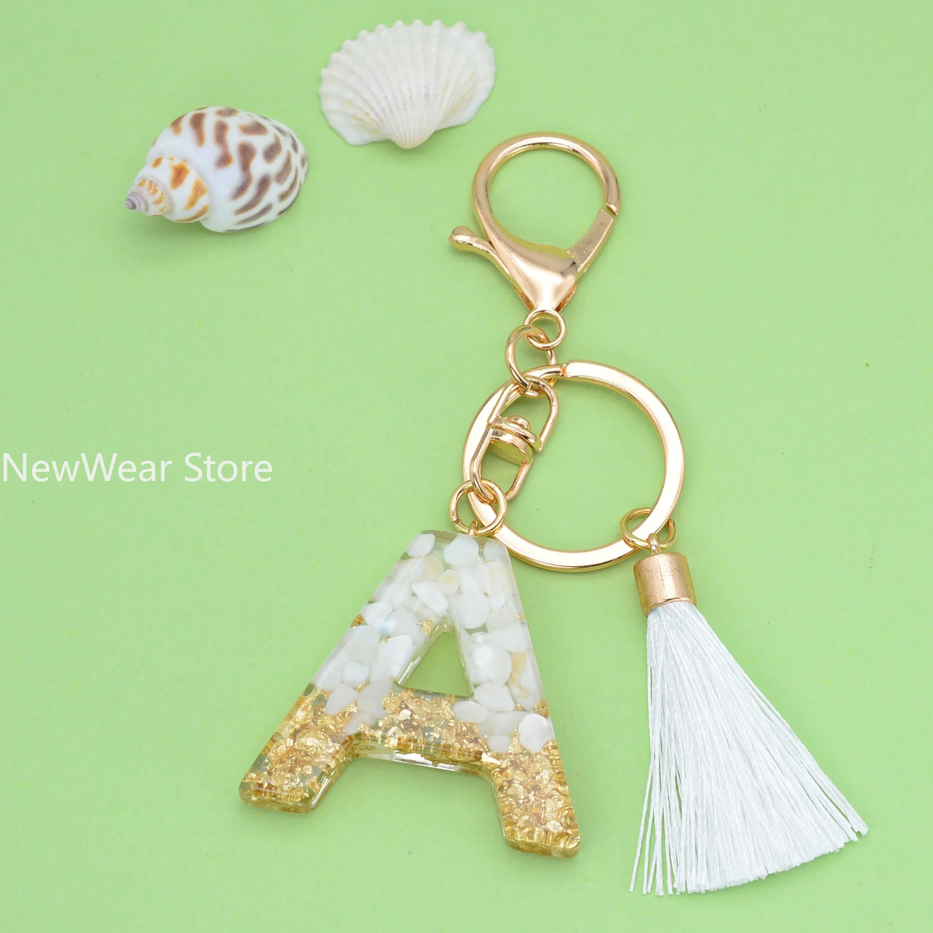 Exquisite white Glazed Stone A to Z Resin Keychain 26 Initials Butterfly Tassel Pendant Keyring for Women Men Car Key HolderGift