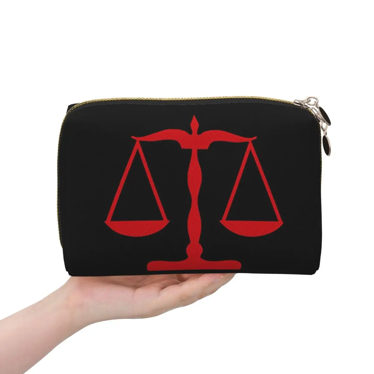 Gold Scales Of Justice Law Logo Lawyer Legal Party Women Cosmetic Bags Travel Makeup Organizer Pouch Toiletry Storage Dopp Kit