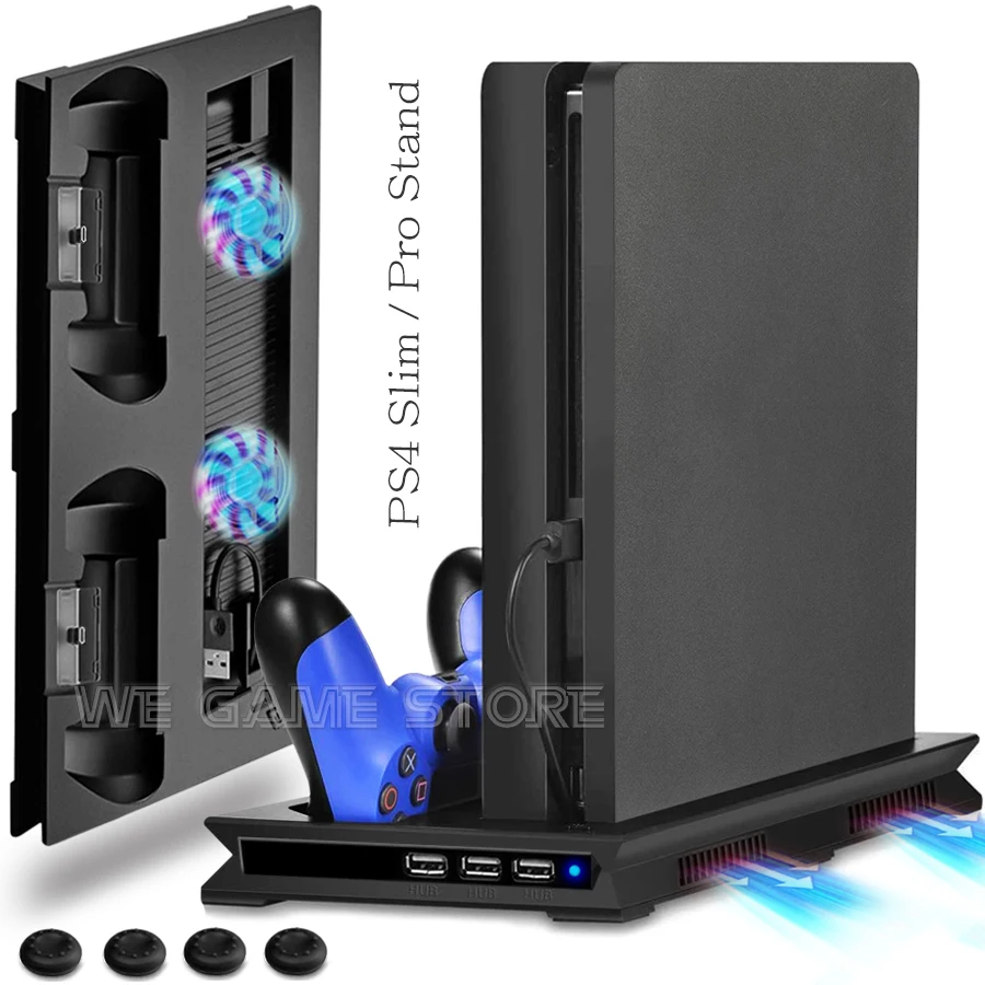 PS4 PRO/SLIM Console de Jogos Suporte Vertical, Cooling Stand, 2 Cooler Fan, Gamepad, Estação de carregamento para Sony Playstation 4 Slim