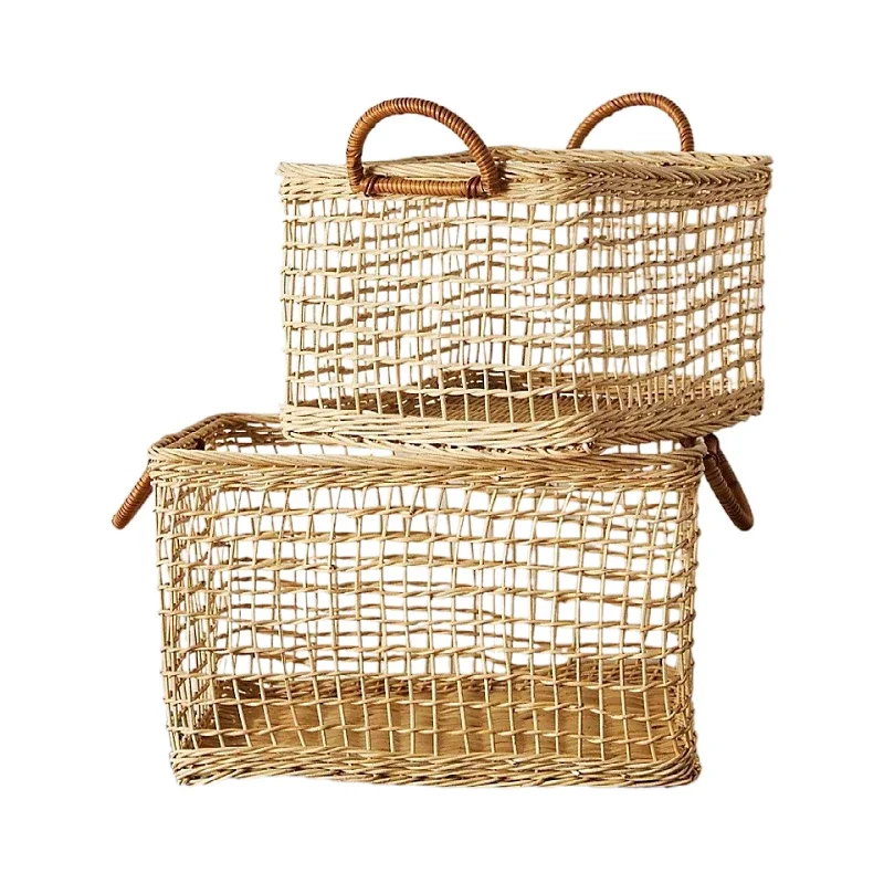 

Nordic Wind Rattan Woven Storage Basket Desktop Debris Cosmetics Mask Basket Ins Wind Simple Organization Artifact Basket