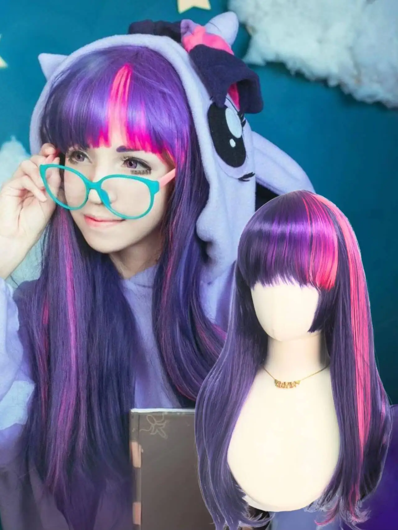 Cute Anime Character Cosplay Wig: Pink-Purple Long Straight Synthetic Wig with High-Quality Hair Strands, a Must-Have for Anime
