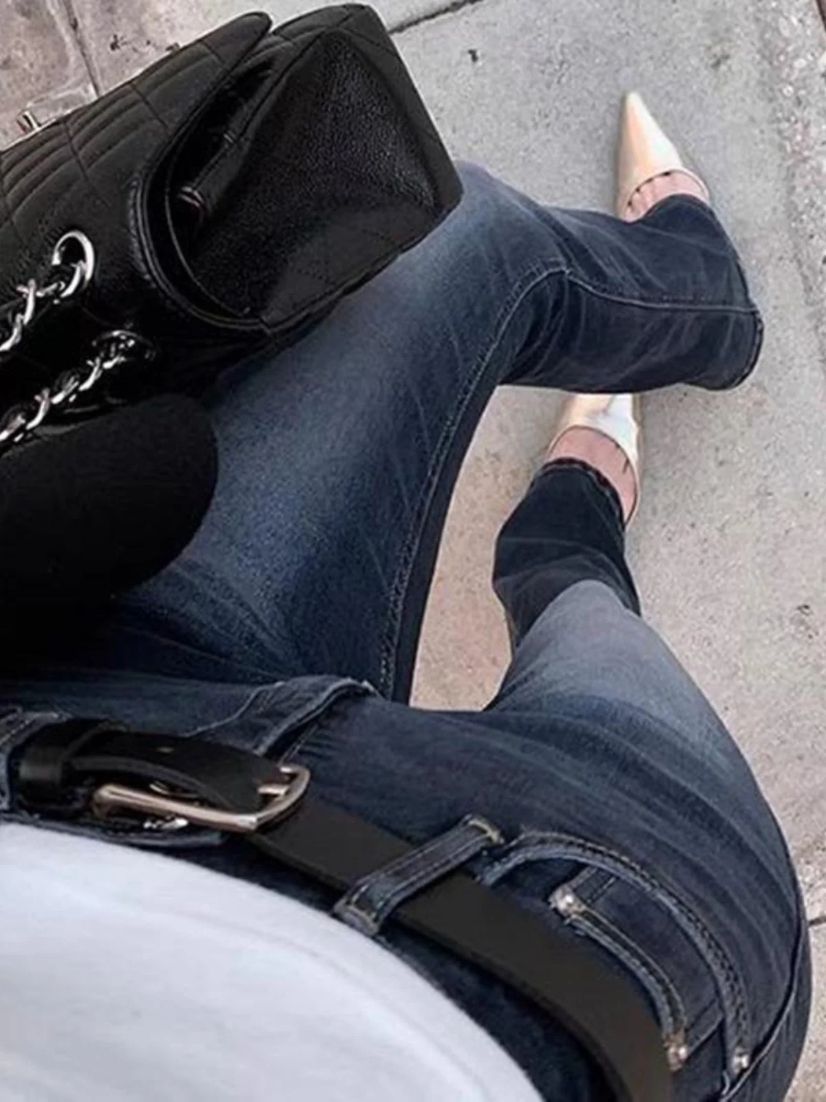 

Мягкие эластичные джинсы Gusee с высокой талией, модные, облегающие, из глянцевого хлопкового стрейч-денима, повседневные, длинные брюки