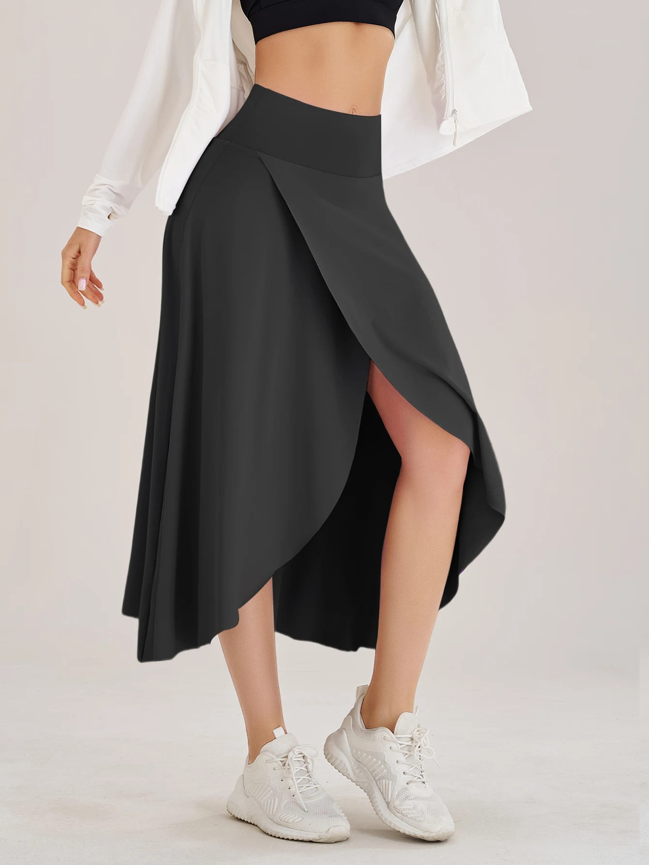 Lady Yoga Tennis Skorts Shorts with Side Pockets and an Opening at the Waist Long dress Fitness Sportswear Workout For Women