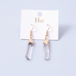 1 Pair Natural Stone White Crystal Earrings Gold Plated Healing Stone White Clear Quartz Pendant Semi-precious Gifts for Women
