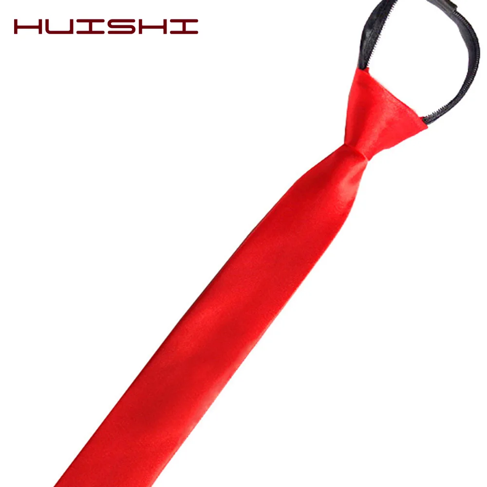 HUISHI Black Tie Clip On Tie cravatte di sicurezza per uomo donna Slim stretto cravatta rosso blu Slivery Solid cravatta per uomo camicie Suit