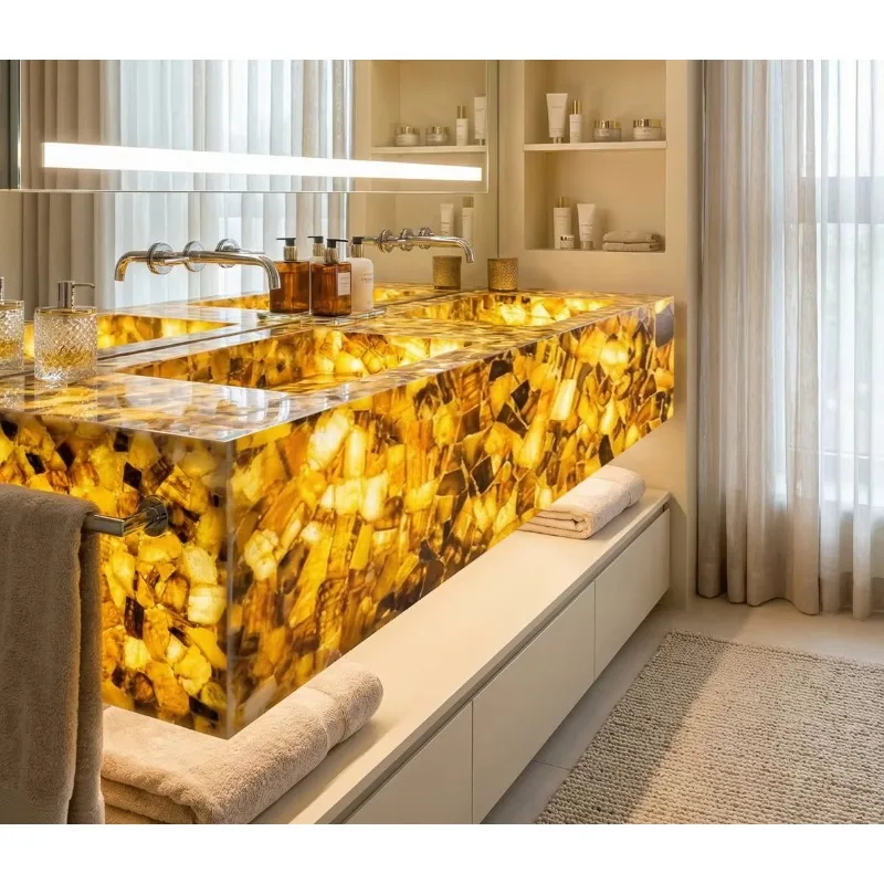 designer's smoke spar translucent washbasin with built-in LED lights, suitable for homes, hotels and showrooms