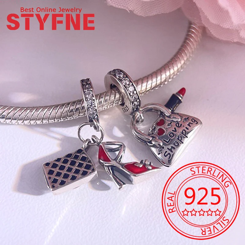 

925 Sterling Silver Heels Bag Lipstick Charm Beads Fit Bracelet Necklace Accessories Beads Jewelry Making Fine Jewelry Gifts