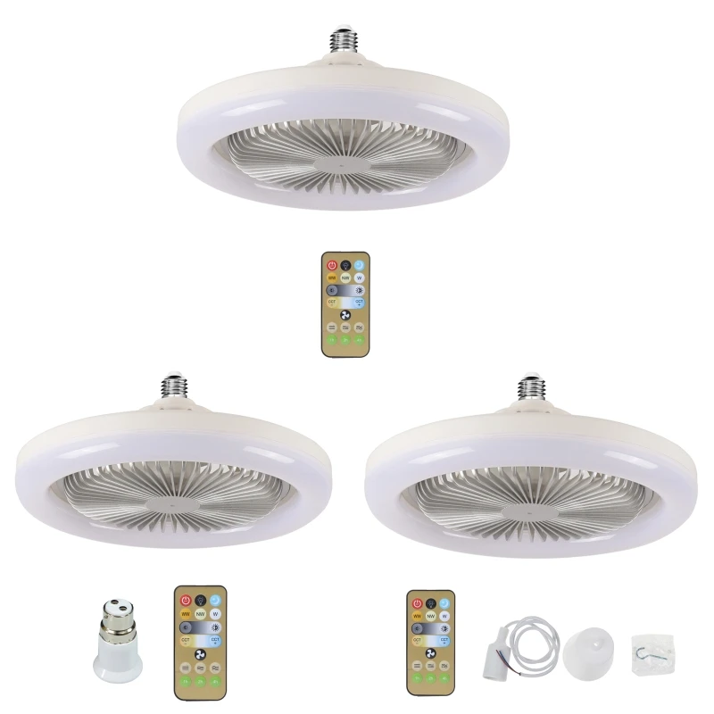 2-in-1 Fan Lamp 86V-265V E27 LED Light 30W Ceiling Fan 3-Color Adjustable A0NC