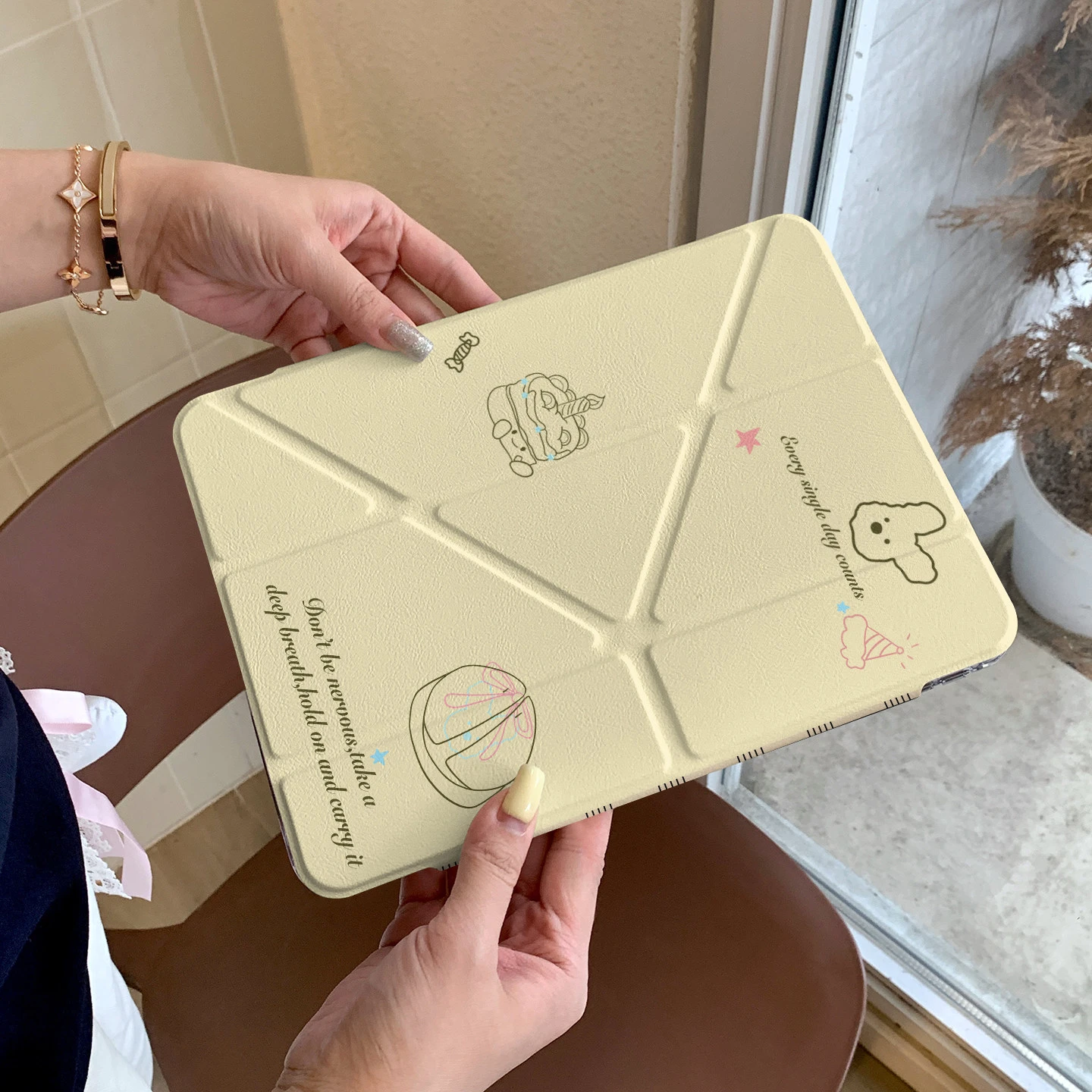 Cute Line Dog Cake Tablet Case For iPad Pro 11 12.9 13 A16 M2 M4 M3 M5 Shell 8.3 9.7 10.2 5/6/7/8/9/10/11th Mini Air 3 4 5 Cover