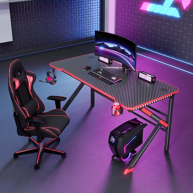 Top preto rosa em forma de l jogos grande mesa móveis computador jogo corrida 70cm