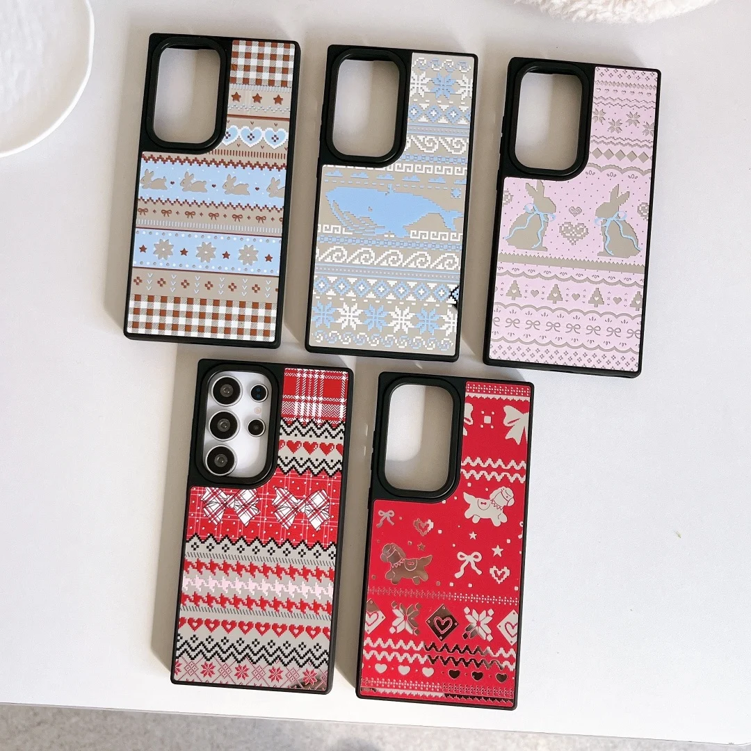 

Christmas style Retro Plaid mirror Pattern Phone Case for Samsung Galaxy S23 S24 S25 Ultra Plus Shockproof Hard Bumper Cover﻿
