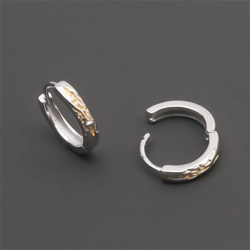 Fashion Simple Gold Flame Earring For Men Jewelry Cool Style 925 Sterling Silver Hoops Earrings Male Personality Ear Accessories