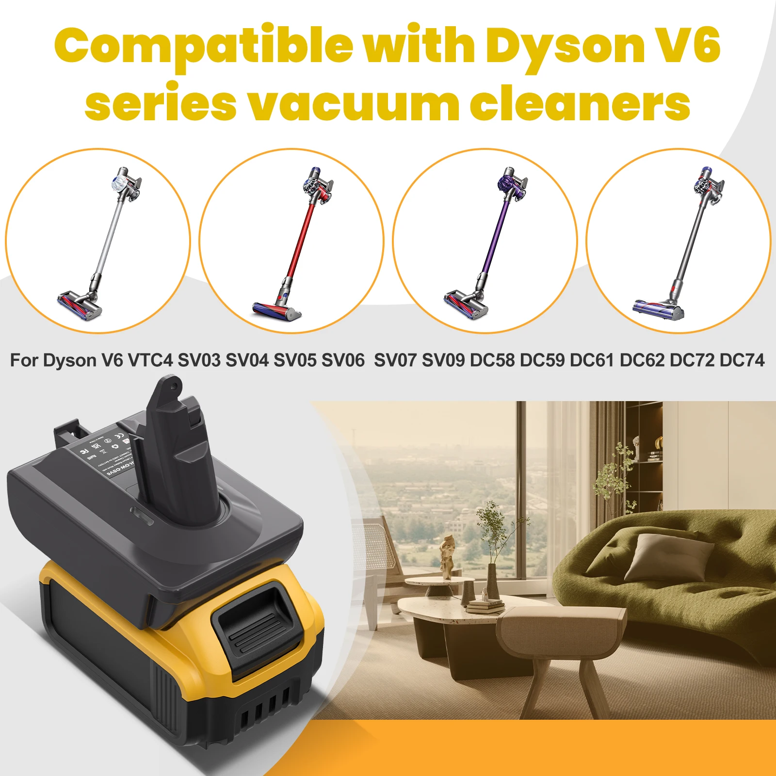 Turpow For Dewalt DCB200 Battery to Dyson V6/V7/V8 Battery Adapter with Dyson V6 V7 V8 Series Lithium Tool Batteries Adapter