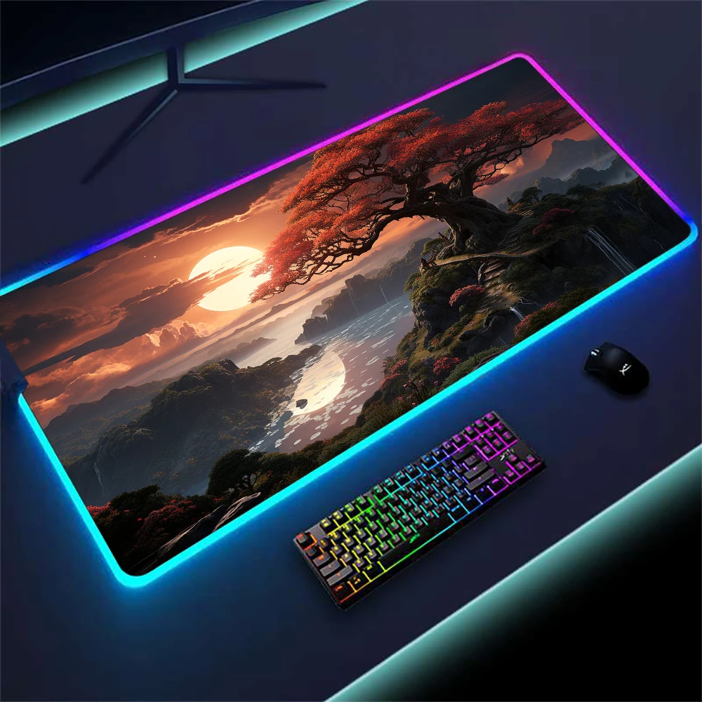 

Коврик для мыши со светодиодной лентой, мерцающий, пейзажи, Xxl Rgb, коврик для мыши, настройка игрового аксессуара, подсветка, настольные коврики, неоновый коврик для мыши, поддержка 120