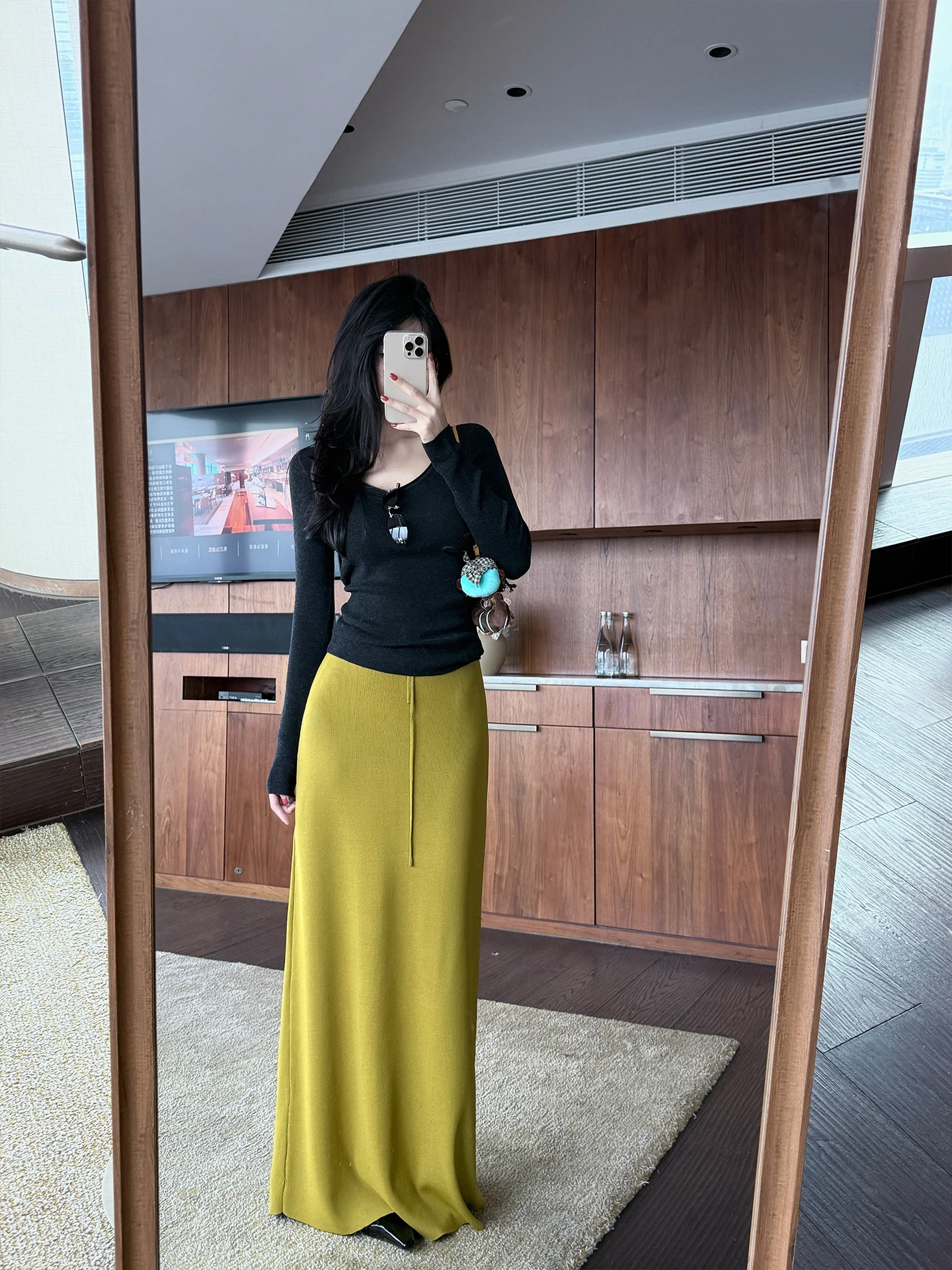 

LaaReeToo Knitted High Waist Long A-Line Skirt Simple Sle Women's f Skirt Slimming Effect Casual Wear Nylon Fabric