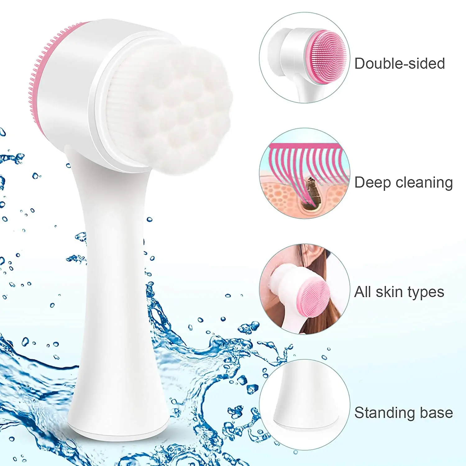 3D Bilateral Silicone Facial Cleanser Manual Massage Facial Brush Soft Bristles Silicone Double Sided Face Brush